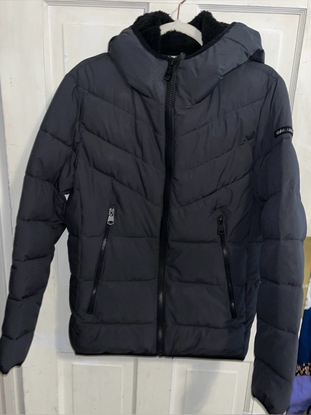 Calvin Klein Men's Black Hooded Quilted Puffer Jacket
